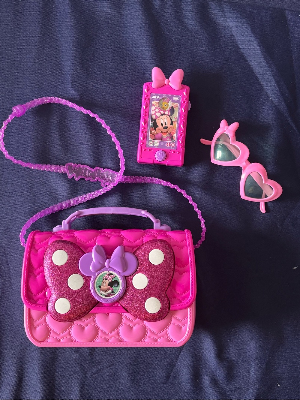 Disney Minnie Mouse Purse Playset Just Play Cell Phone Sunglasses Accessories